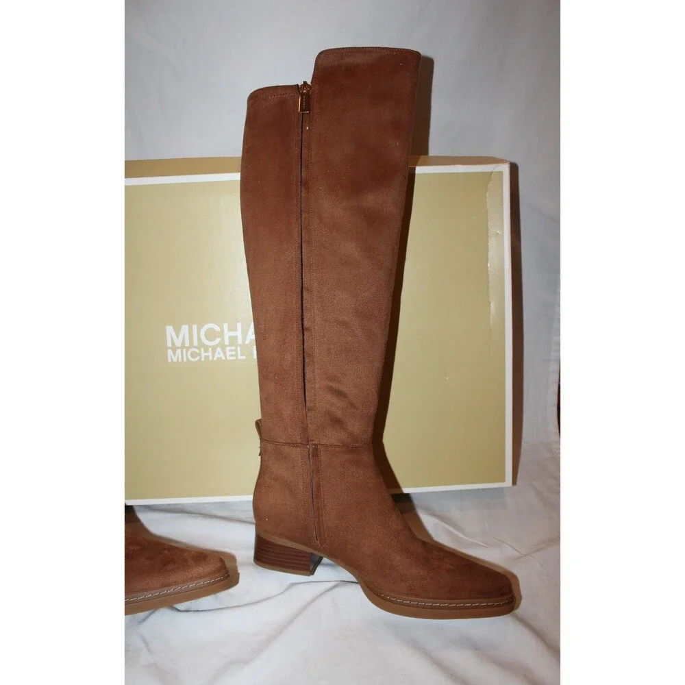 Michael Kors Women's Lex Tall Suede Boots Side Zip Sz 7.5 WS Luggage Brown